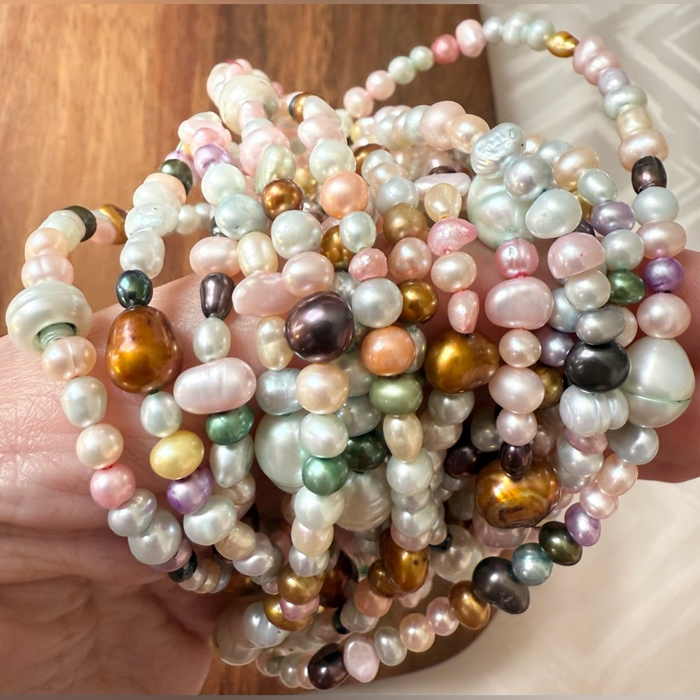 Sterling Silver 925 7-Strand Multi-Color Pearl Genuine Necklace Collar Choker - Picture 3 of 11